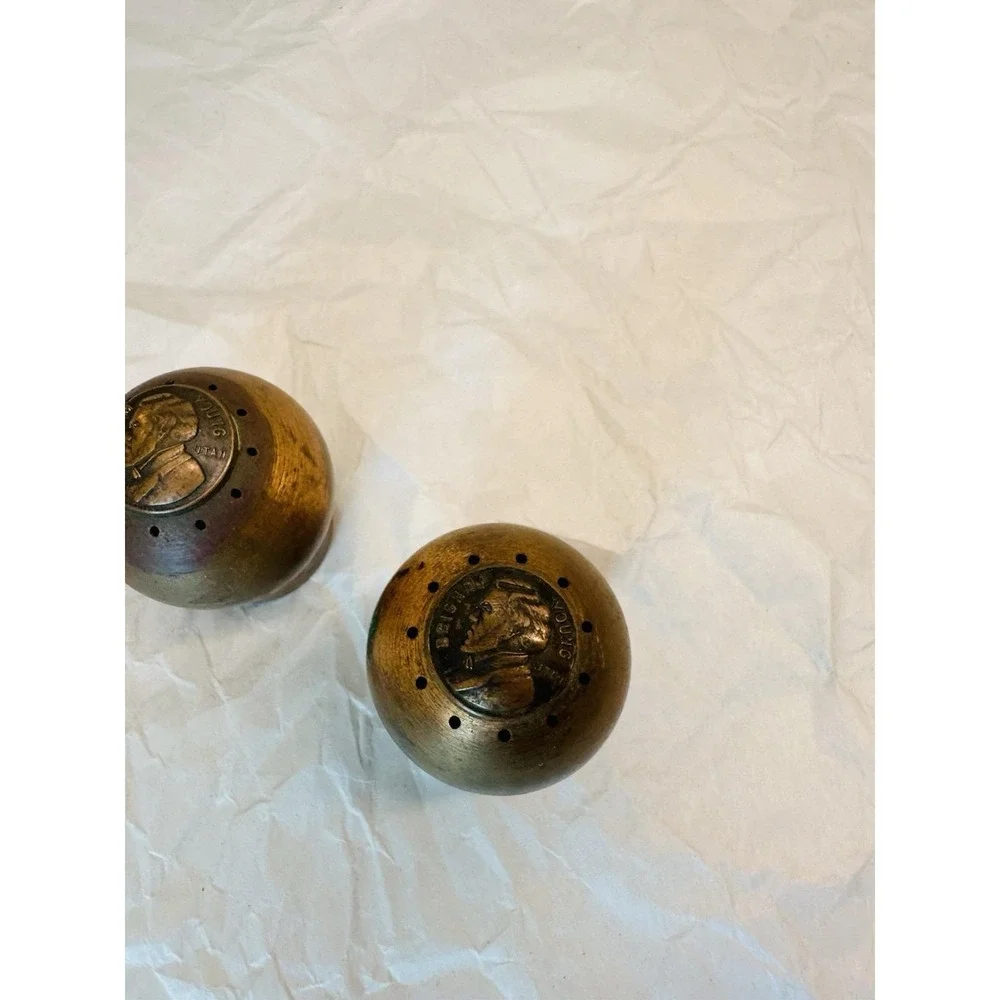 Vintage Copper Patina Salt and Pepper Set Brigham Young Commemorative Coin